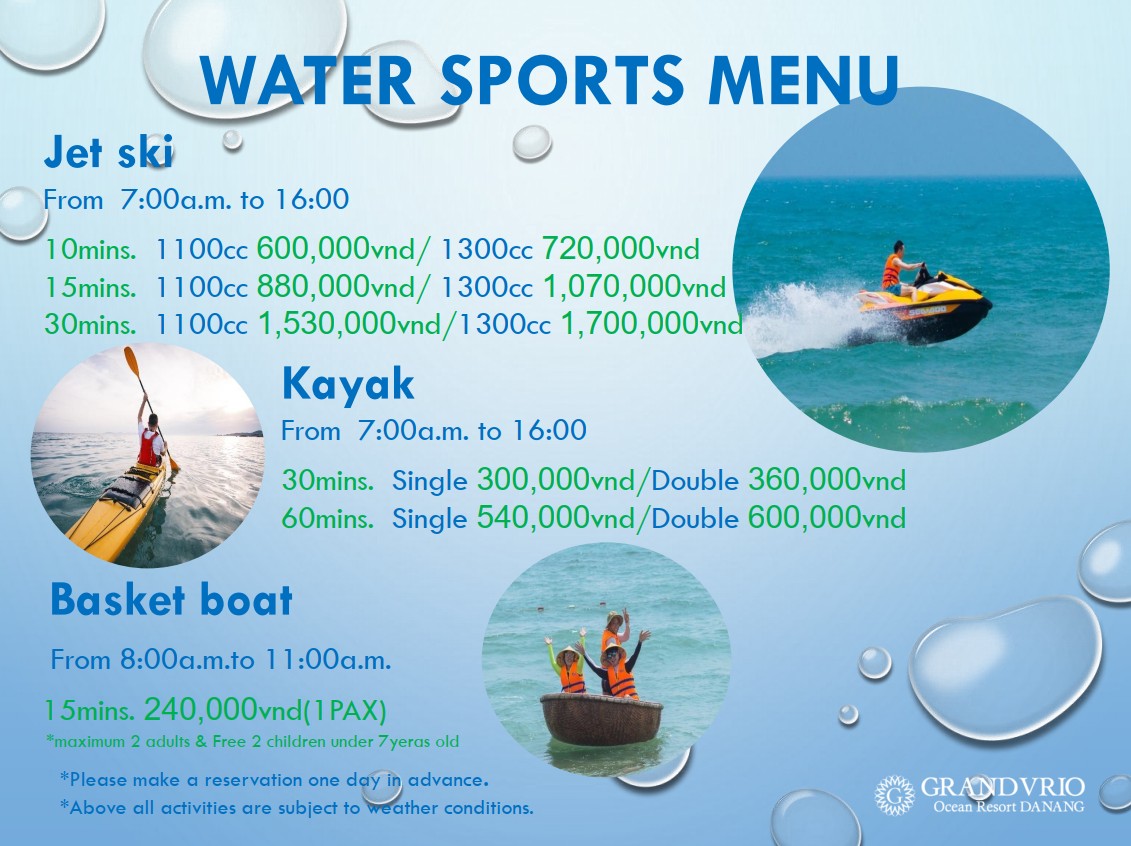Charged Activities – Grandvrio Ocean Resort Da Nang